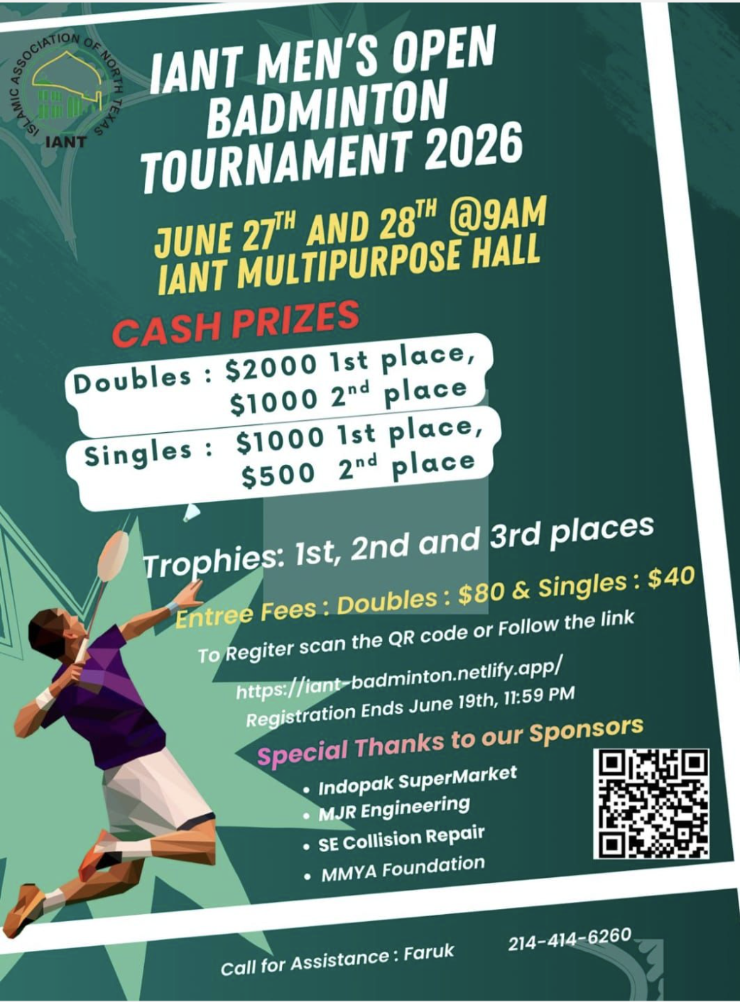 IANT Men’s Open Badminton Tournament 2026