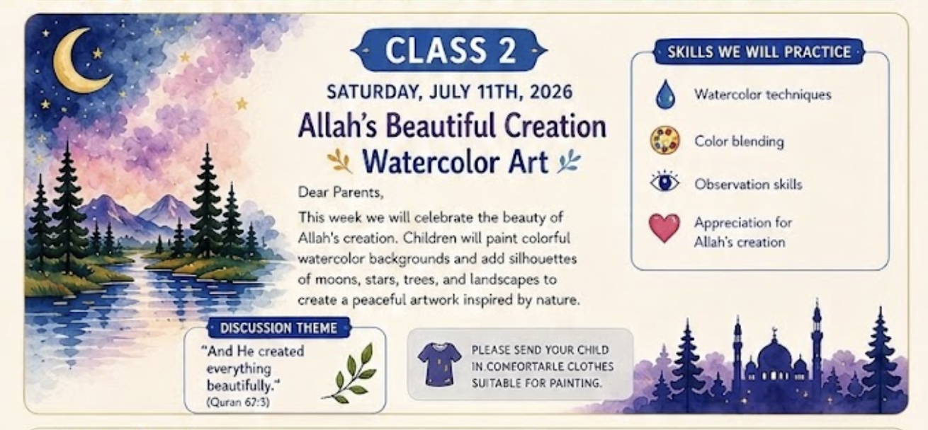 Class 2: Allah’s Beautiful Creation Watercolor Art